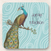 Aquamariner Niedlicher Pfau auf Aqua oder beliebig Untersetzer (Vorderseite)