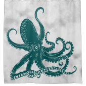 Aquamariner Oktopus im antiken Hintergrund Duschvorhang (Vorderseite)