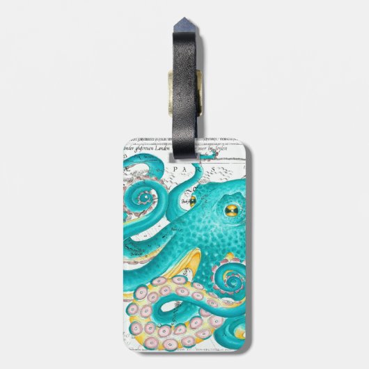 Aquamariner Oktopus Wasserfarbe Gepäckanhänger (Rückseite vertikal)