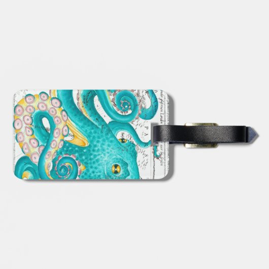 Aquamariner Oktopus Wasserfarbe Gepäckanhänger (Rückseite horizontal)