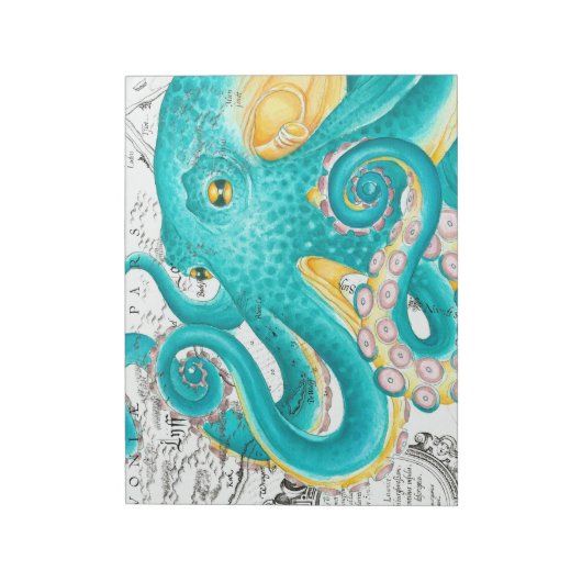 Aquamariner Oktopus Wasserfarbe Notizblock (Rotiert)