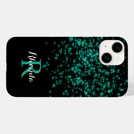 Aquamariner Ombre Glitzer Star Schwarzer Hintergru Case-Mate iPhone Hülle (Rückseite (Horizontal))