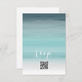 Aquamariner Ombré Wedding QR Code RSVP Karte (Vorne/Hinten)