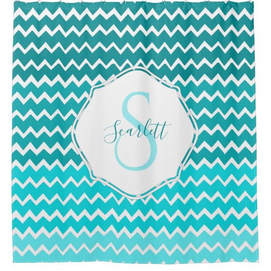 Aquamariner Ombre Zickzack Personalisierter Duschv Duschvorhang (Vorderseite)