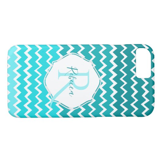 Aquamariner Ombre Zickzack Personalisierter iPhone Case-Mate iPhone Hülle (Rückseite (Horizontal))