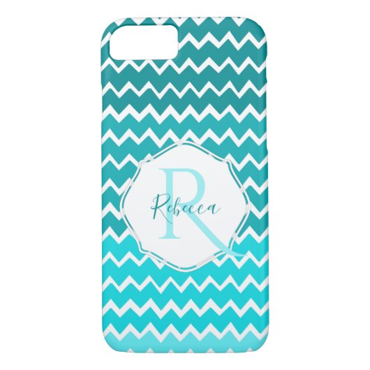 Aquamariner Ombre Zickzack Personalisierter iPhone Case-Mate iPhone Hülle (Rückseite)