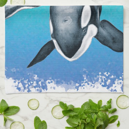 Aquamariner Orca-Wal Geschirrtuch (Gefaltet)