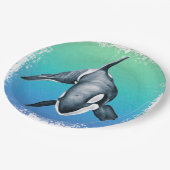 Aquamariner Orca-Wal Pappteller (Schrägansicht)