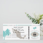 Aquamariner Palm Tree Save the Date Boarding Pass (Stehend Vorderseite)