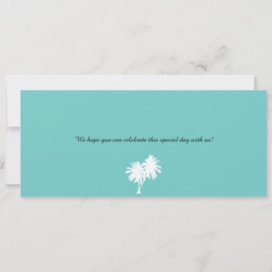 Aquamariner Palm Tree Save the Date Boarding Pass (Rückseite)