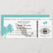 Aquamariner Palm Tree Save the Date Boarding Pass (Vorne/Hinten)
