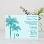 Aquamariner Palmenbaum Tropical Bat Mitzvah Einlad Einladung (Stehend Vorderseite)