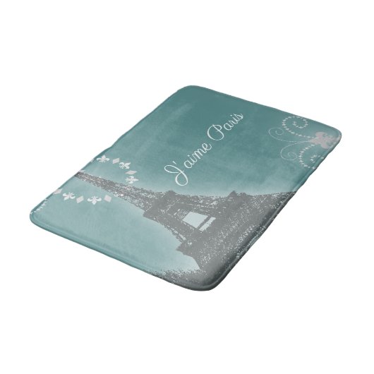 aquamariner Paris-Eiffelturm in mädchenhafter Retr Badematte (Schrägansicht)