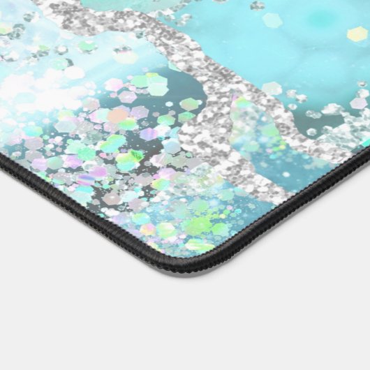 aquamariner pastellblauer Glitzer Schreibtischunterlage (Ecke)