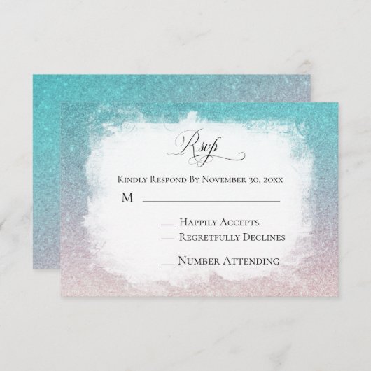 *~* Aquamariner Peach Glitzer Strand AR4 Wedding R RSVP Karte (Vorne/Hinten)