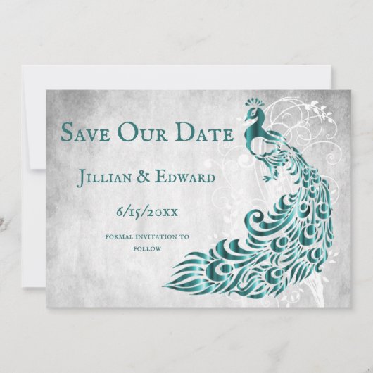Aquamariner Peacock Leaf Ankündigung Datum freihal (Vorderseite)