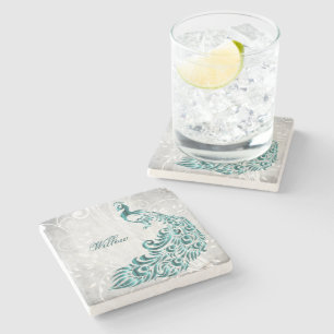 Aquamariner Peacock Personalisiert Stone Untersetz Steinuntersetzer