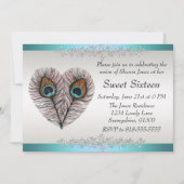 Aquamariner Pfau 16. Geburtstag Einladung (Vorderseite)