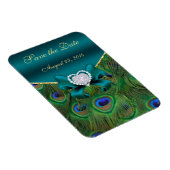Aquamariner Pfau Save the Date Magnet (Rechte Seite)