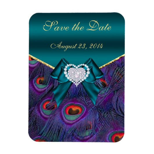 Aquamariner Pfau Save the Date Magnet (Vertikal)