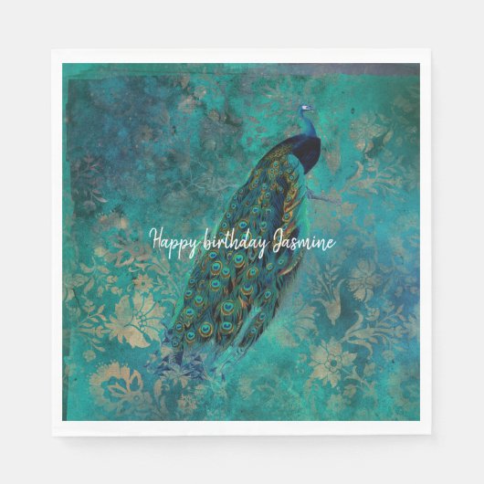 Aquamariner Pfau Serviette (Vorderseite)