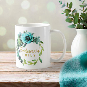 Aquamariner Pfingstrosewreath-Brautjungfern-Name Kaffeetasse
