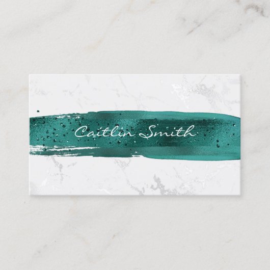 Aquamariner Pinselstrich Silberstreifen, weißer Fo Visitenkarte (Vorderseite)
