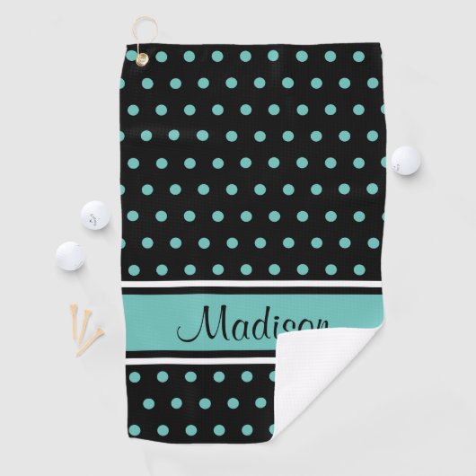 Aquamariner Polka-Dot-Strip-Skriptname Golfhandtuch (Insitu)