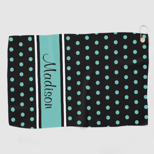 Aquamariner Polka-Dot-Strip-Skriptname Golfhandtuch (Horizontal)