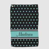Aquamariner Polka-Dot-Strip-Skriptname Golfhandtuch (Vorderseite)