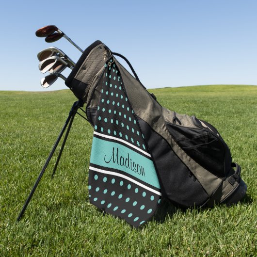 Aquamariner Polka-Dot-Strip-Skriptname Golfhandtuch (Gras)