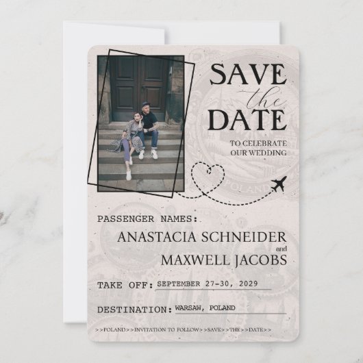 Aquamariner polnischer Pass Save the Date (Rückseite)