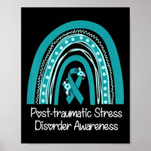Aquamariner Ribbon-Regenbogen-Krieger Ptsd-Bewusst Poster