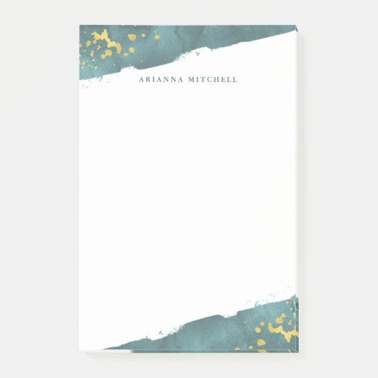 Aquamariner Romance | Watercolor und Gold Post-it Klebezettel (Vorderseite)