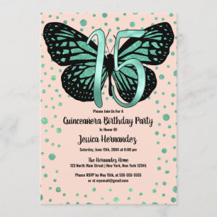 Aquamariner Rosa Schmetterling Glitzer Confetti Qu Einladung