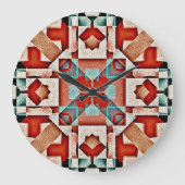 Aquamariner Roter Rost Terra Cotta Große Wanduhr (Vorderseite)
