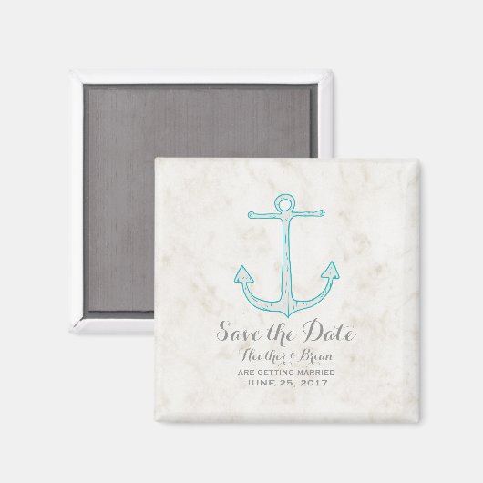 Aquamariner rustikaler Anker Save the Date Magnet (Vorderseite/Rückseite)