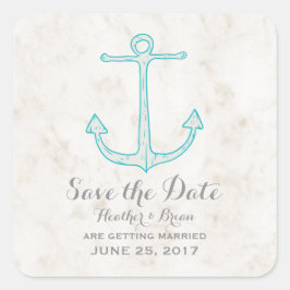 Aquamariner rustikaler Anker Save the Date Quadratischer Aufkleber