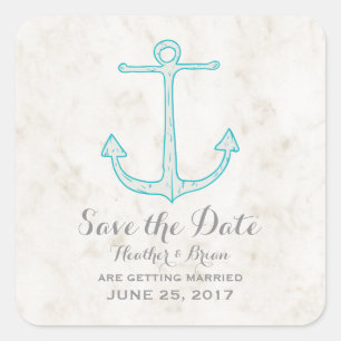 Aquamariner rustikaler Anker Save the Date Quadratischer Aufkleber