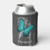 Aquamariner rustikaler Schmetterling Personalisier Dosenkühler (Kanne Vorderseite)