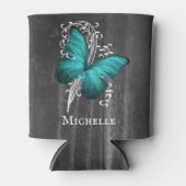 Aquamariner rustikaler Schmetterling Personalisier Dosenkühler (Vorderseite)