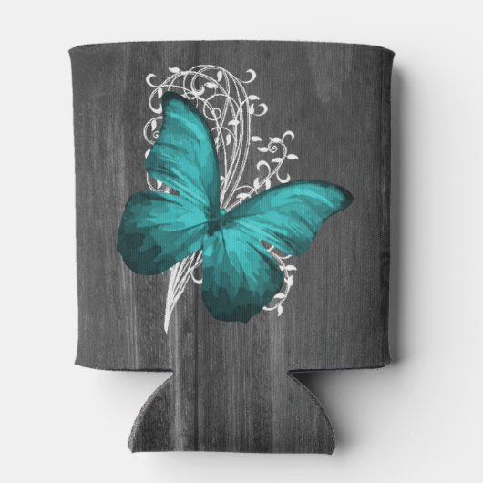Aquamariner rustikaler Schmetterling Personalisier Dosenkühler (Rückseite)