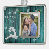 Aquamariner Rustikaler Weihnachtsmann Gerahmt Erst Rahmen-Ornament Silber (Links)