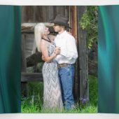 Aquamariner Satin-Look mit Peacock-Hochzeit Dreifach Gefaltete Einladung (Innenseite Mitte)