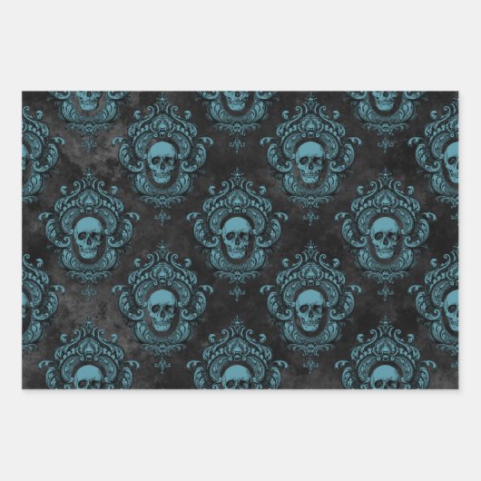 Aquamariner Schädel und dunkelgraue Gotik Geschenkpapier Set (Vorderseite 2)