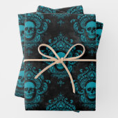 Aquamariner Schädel und dunkelgraue Gotik Geschenkpapier Set (Beispiel)