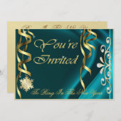 Aquamariner Schimmersoiree-Silvester Einladung (Vorne/Hinten)