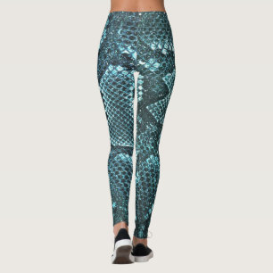 aquamariner Schlangenhautdruck, Schlangenschuppen Leggings