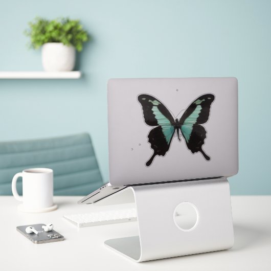 Aquamariner Schmetterling Aufkleber (Laptop auf Schreibtisch)