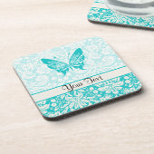 Aquamariner Schmetterling; Damaskusmuster Untersetzer (Linke Seite)